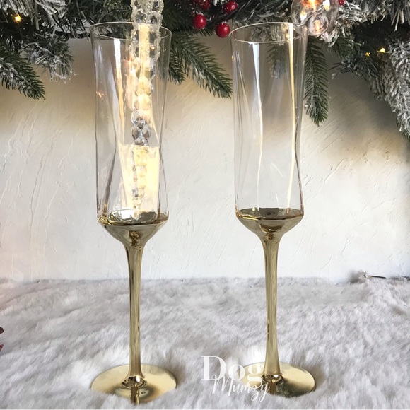 Luxe Habitat Yellow Gold Champagne Flute Wine Glass Box Set - Picture 1 of 7